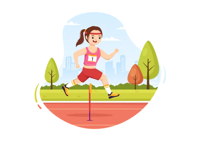 Girl running in hurdle race Illustration