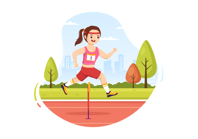 Girl running in hurdle race  Illustration