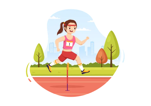 Girl running in hurdle race  Illustration