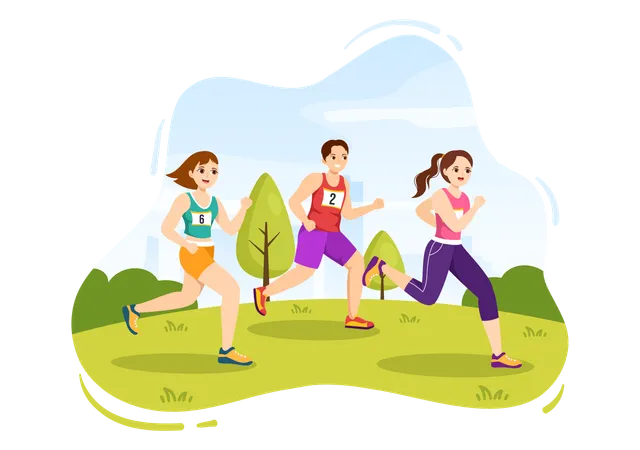 Girl running in Marathon Race  Illustration