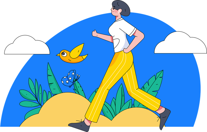 Girl running In park  Illustration