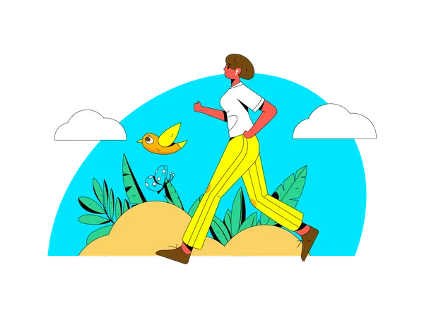 Girl running In park  Illustration