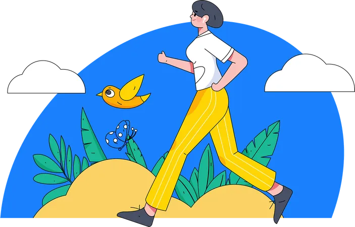 Girl running In park  Illustration