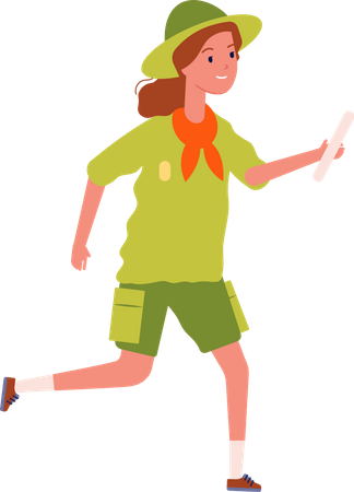 Girl running in scout uniform  Illustration