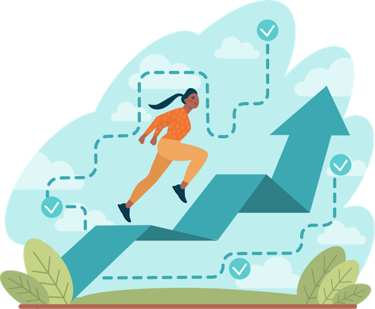 Girl running on growth chart  Illustration