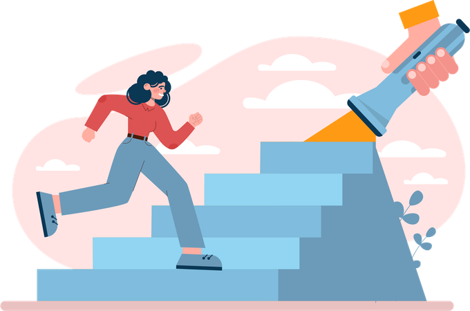 Girl running on success ladder  Illustration