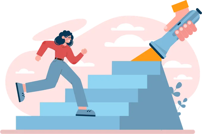 Girl running on success ladder  Illustration