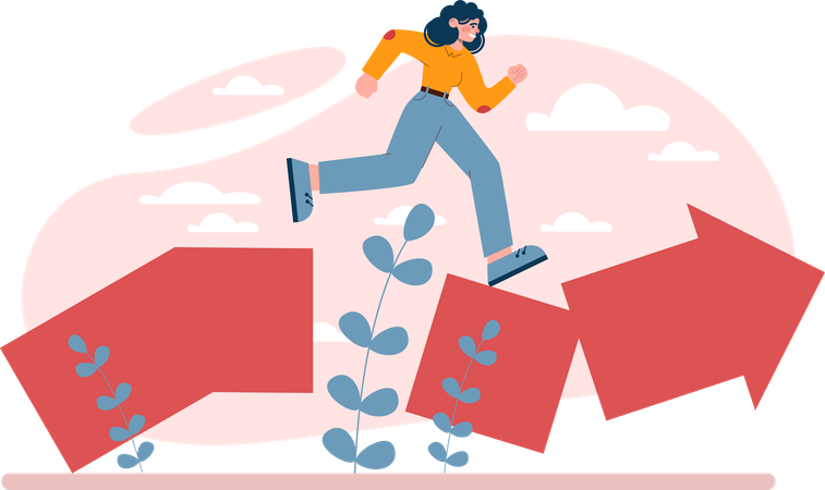 Girl running on success way  Illustration