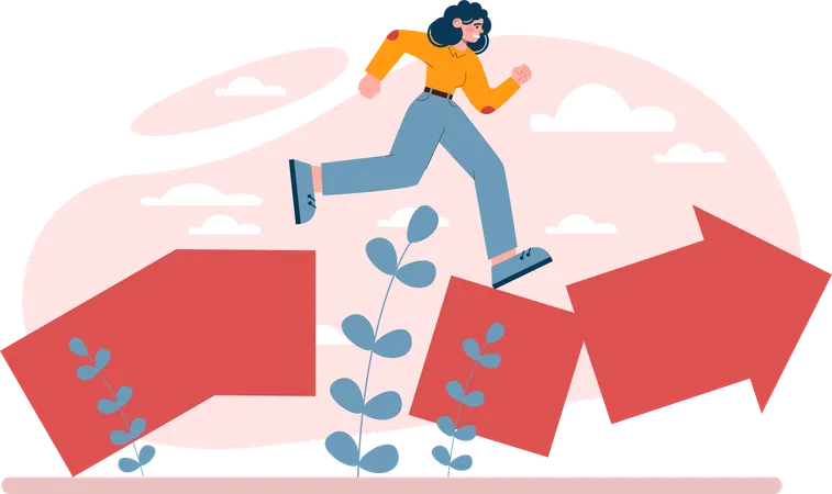 Girl running on success way  Illustration