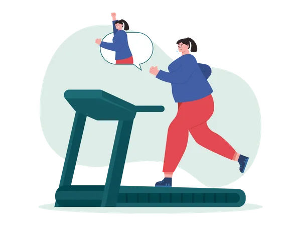 Girl running on treadmill Illustration