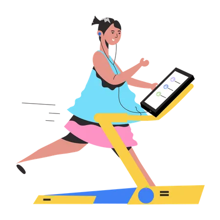 Girl running on Treadmill  Illustration