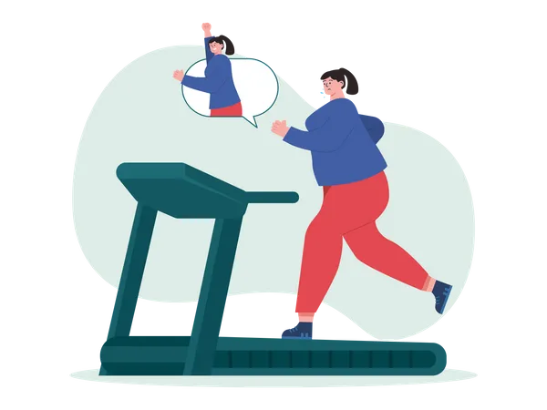 Girl running on treadmill  Illustration