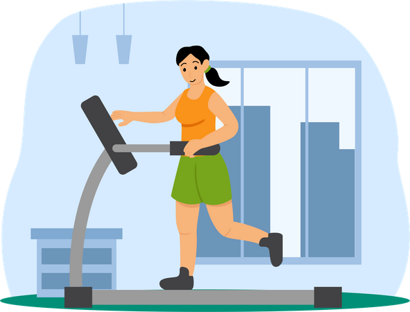 Girl running on Treadmill  Illustration