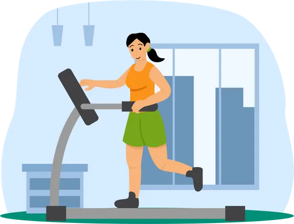 Girl running on Treadmill  Illustration