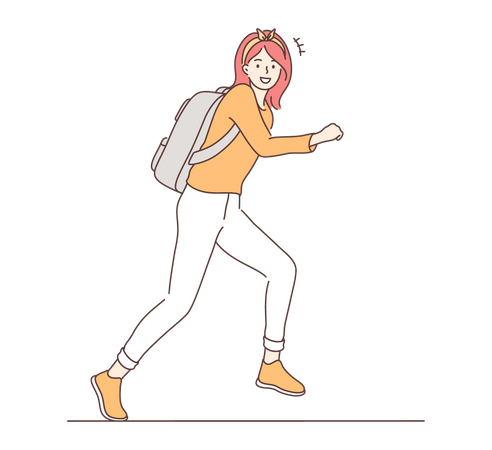 Girl running towards school  Illustration