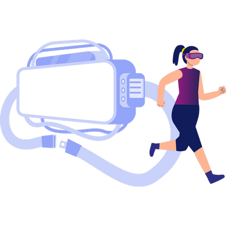 Girl Running Wearing Vr Glasses  Illustration