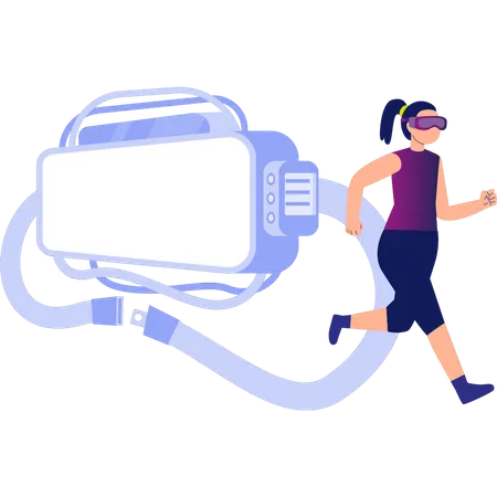 Girl Running Wearing Vr Glasses  Illustration