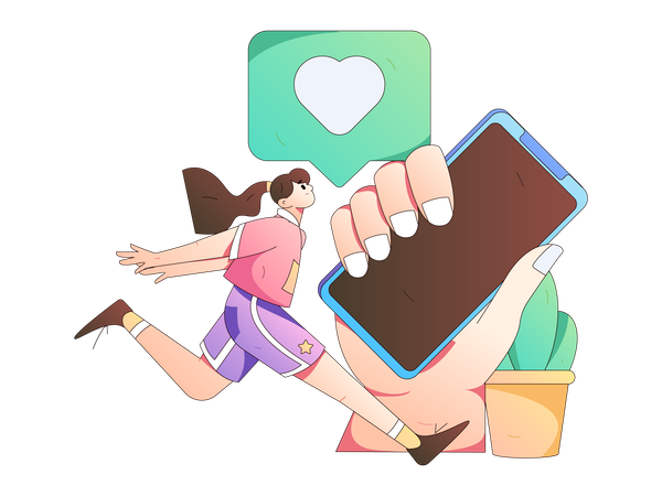 Girl running while looking comment  Illustration