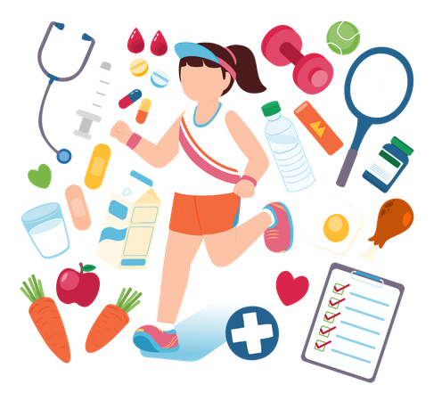Girl running while staying fit Illustration