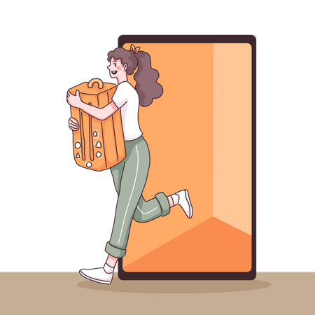 Girl running with backpack Illustration