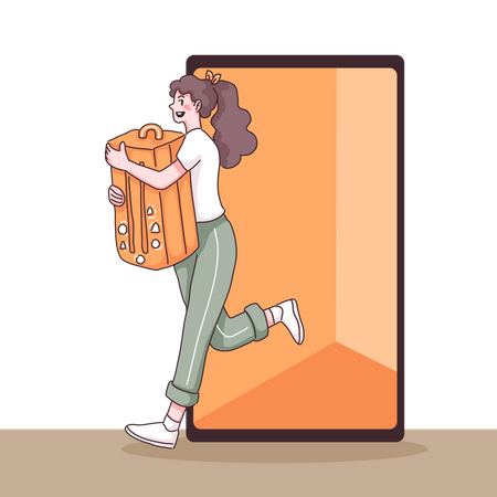 Girl running with backpack  Illustration