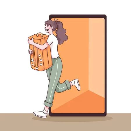 Girl running with backpack  Illustration