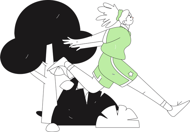 Girl running with butterfly  Illustration