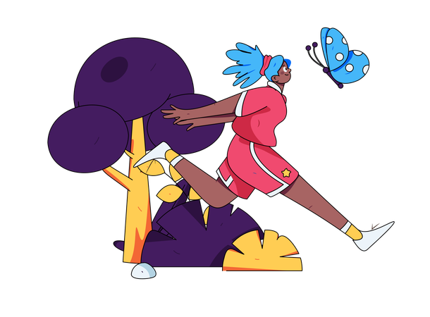 Girl running with butterfly  Illustration