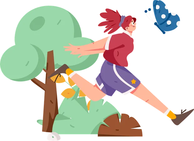 Girl running with butterfly  Illustration