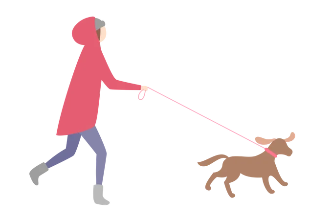 Girl running with dog Illustration