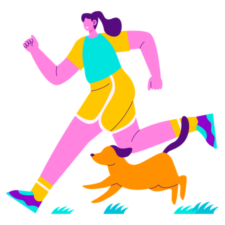 Girl Running with dog  Illustration