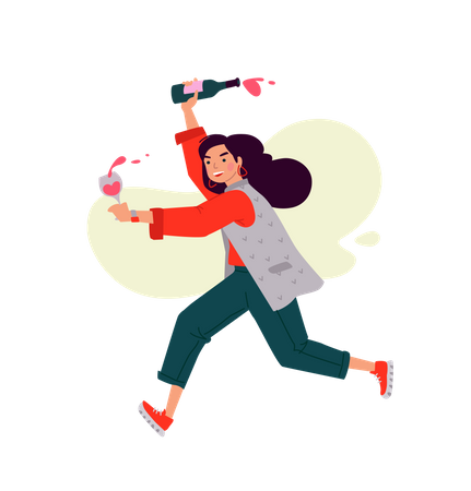 Girl running with drink Illustration