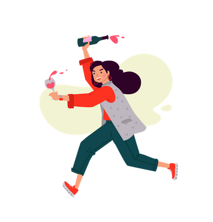 Girl running with drink  Illustration