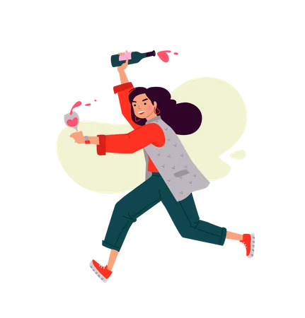 Girl running with drink  Illustration