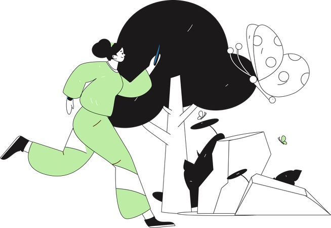 Girl running with mobile  Illustration