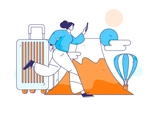 Girl running with mobile for trip  Illustration