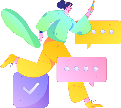 Girl running with mobile while doing chatting  Illustration