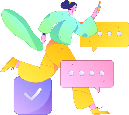 Girl running with mobile while doing chatting  Illustration