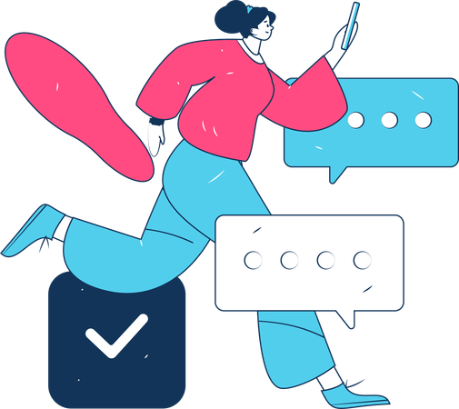 Girl running with mobile while doing chatting  Illustration