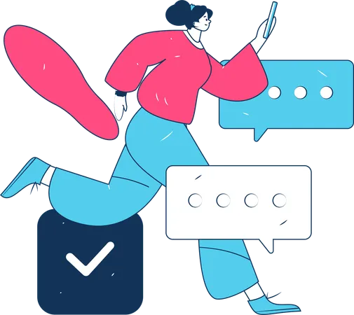 Girl running with mobile while doing chatting  Illustration