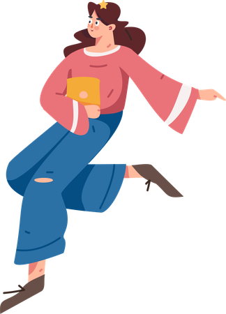 Girl running with notebook  Illustration