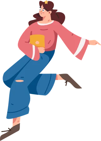 Girl running with notebook  Illustration