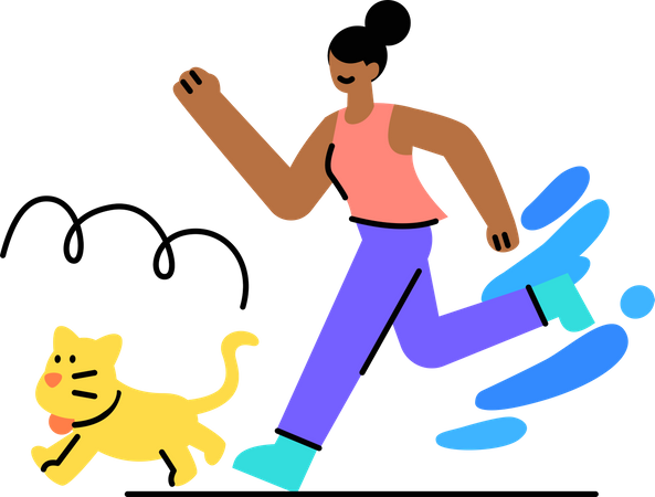 Girl running with pet dog  Illustration