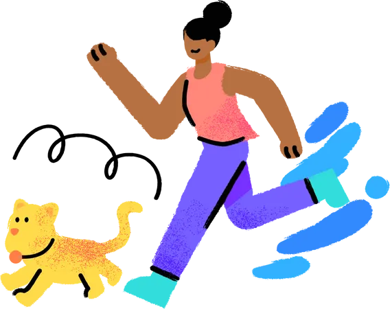 Women Doing Exercise With Her Dog Brush Vector Style 일러스트레이션