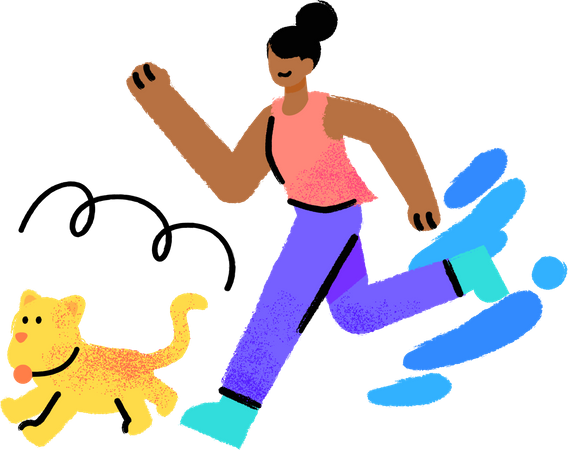 Girl running with pet dog  Illustration