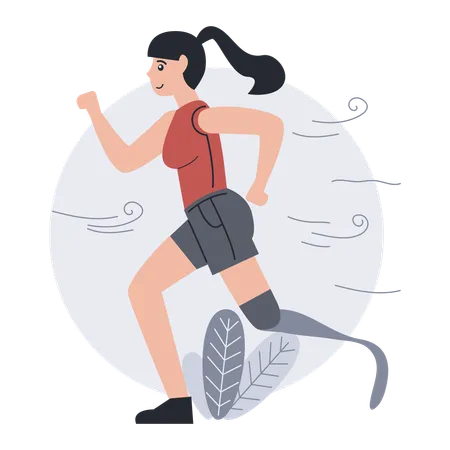 Girl running with robotic leg  Illustration