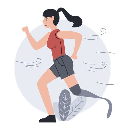 Girl running with robotic leg  Illustration