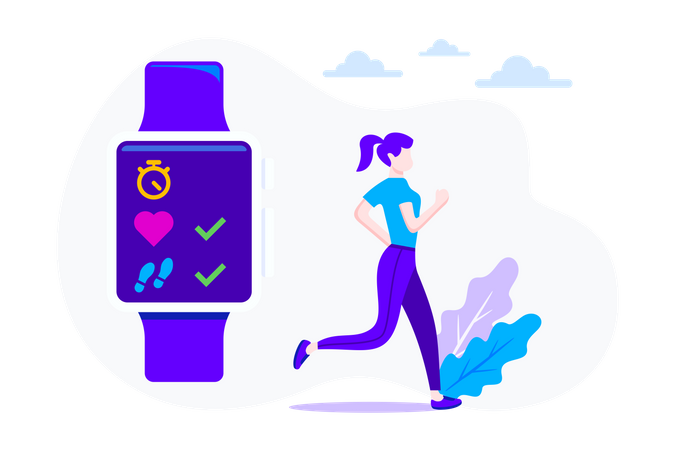 Girl Running With Smart Watch  Illustration