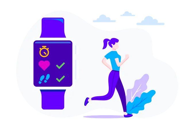 Girl Running With Smart Watch  Illustration