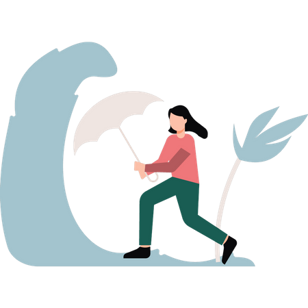 Girl running with umbrella  Illustration